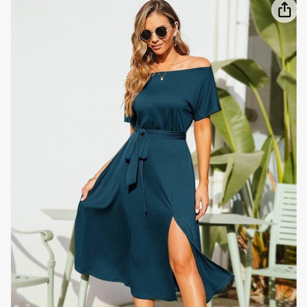 Off Shoulder Side Split Short Sleeve Maxi dress